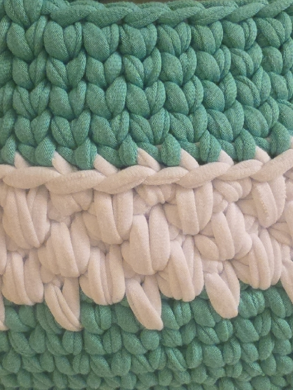Handwoven Teal and Cream Mini Crochet Bag 11× 8.5  From the Handle to the Bottom - Picture 9 of 11